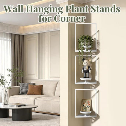 BXF Corner Wall Planters for Indoor Plants, 90 Degree Floating Shelves. Heavy Duty Mounted Holder, Minimalist Hanging Decor. Window Shelf Fits 4-7 Inch Pots (White, Frame 3 Pack)
