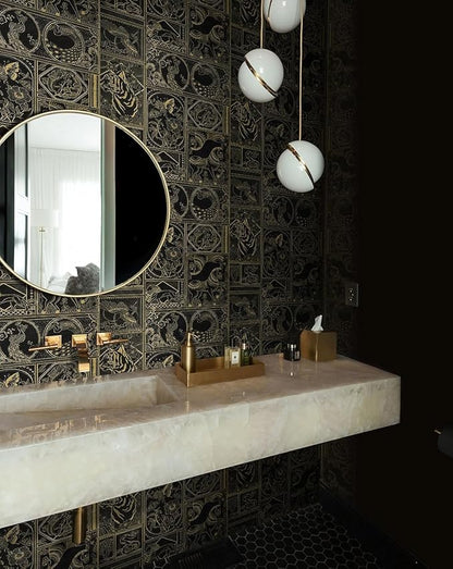 Erfoni 118"x17.7" Black and Gold Wallpaper Vintage Peel and Stick Wallpaper Special Animals Pattern Contact Paper Stick and Peel Self Adhesive Removable Wall Paper for Countertop Cabinets Covering