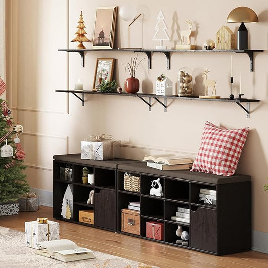 DINZI LVJ Long Wall Shelves, 47.3Inch Wall Mounted Shelves Set of 2, Extra Large Wall Storage Ledges with Sturdy Metal Brackets for Living Room, Bathroom, Bedroom, Kitchen, Espresso