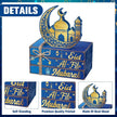 Geelin 4 Pcs Eid Mubarak Tiered Tray Decor Wooden Book Stack Signs, Blue Gold Islamic Crescent Moon Mosque Table Centerpiece for Ramadan Home Shelf Coffee Bar Mantel Decorations