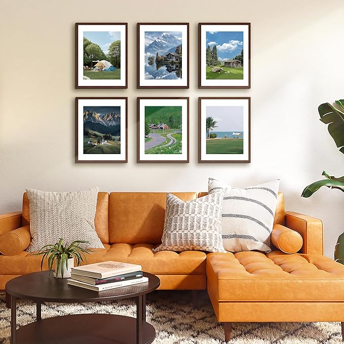 FIXSMITH 11x14 Picture Frame Bulk-4 Pack, Photo Frame with HD Plexiglass, Display Pictures 8x10 with Mat or 11x14 Without Mat, Brown Picture Frames Collage Wall Decor, Gallery Wall Frame