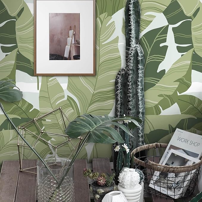 Peel and Stick Wallpaper Green Leaves Tropical Palm Wallpaper 16.1