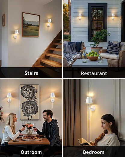 KDG Wireless Wall Sconces Set of 2, Small Cordless 5200mAh Rechargeable Battery LED Wall Lamps, Stepless Dimming Lightings for Wall Painting, Living Room, Bedroom, Hallway, Gifts, Night Light (White)