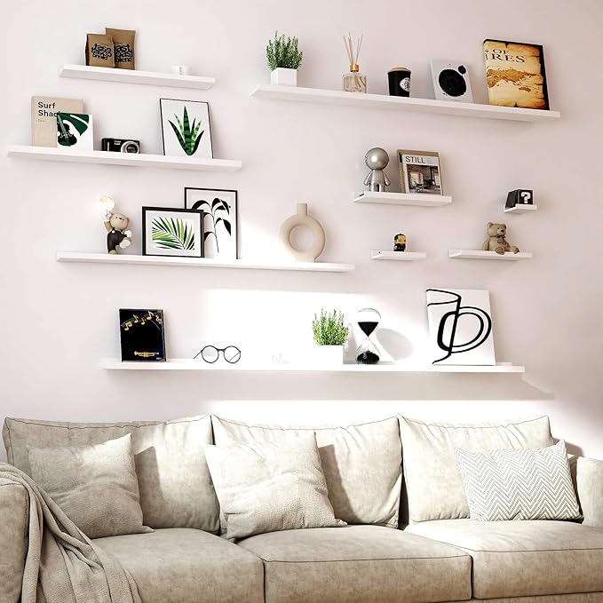 White Floating Shelves for Wall Decor, Long Wall Mounted Storage Shelf for Bedroom, Living Room, Bathroom, Kitchen, Nursery, Display Picture Ledge Shelf with Lip Set of 2-71 Inches, White
