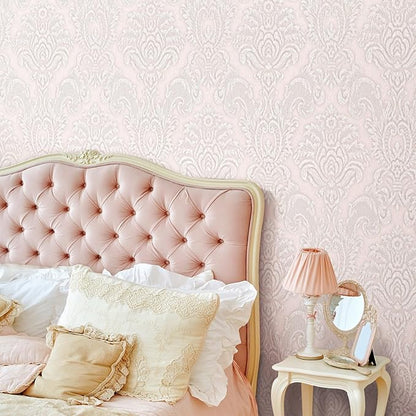 FunStick 24"x200" Vintage Pink Damask Floral Peel and Stick Wallpaper Textured Victorian Embossed Flower Wallpaper for Bedroom Girls Room Nursery Walls Self Adhesive Contact Paper for Cabinets Drawers