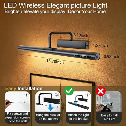 Picture Lights Wall Battery Operated, 14" 6000mAh Rechargeable Display Light with Remote/Rotatable/Dimmable/3CCT Magnetic Wireless Lamp for Painting/Gallery/Artwork/Portraits/Phote/Frame/Poster(Black)