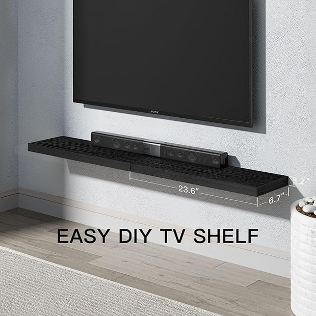AMADA HOMEFURNISHING Floating Shelves Wall Mounted, 24 x 7 Inch Wall Shelves for Bathroom, Bedroom, Living Room, Black Shelves Set of 2 | Wall Shelves, for Bathroom, Bedroom, Living Room, Shelves