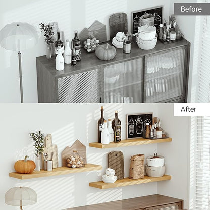 Vivelove Single Floating Shelves Oak 48 Inches, 48 x 10 inch Deep x 1.8 in Thick, Long Wall Shelves Heavy Duty 80 lbs for Bedroom, Living Room, Kitchen, Office, Modern Shelf Book Home Decor
