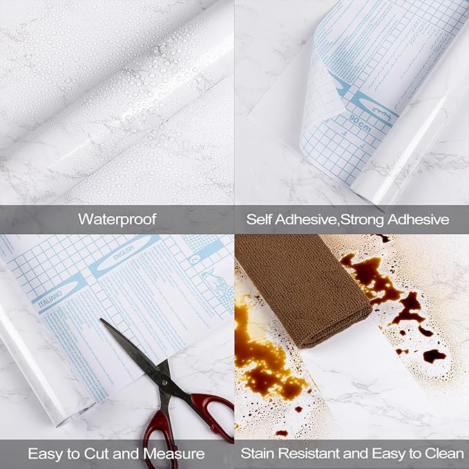 practicalWs Peel and Stick Marble Wallpaper 15.7'' x 472.4'' Marble Contact Paper for Cabinets and Drawers, White Gray Granite Self Adhesive Removable Kitchen Backsplash Vinyl Wall Paper