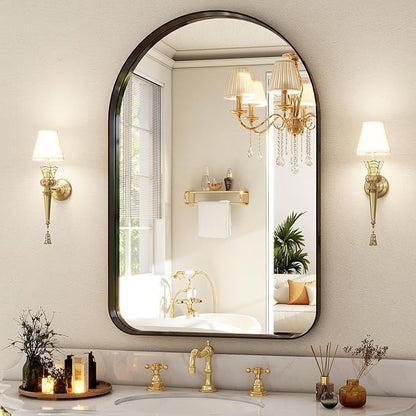 36"x24" Arched Bathroom Mirror - Modern Black Mirror for Wall with Rounded Corners, Bathroom Mirror for Vanity, Aluminum Alloy Framed Mirror - for Living Room, Bedroom, Cloakroom