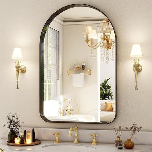 36"x24" Arched Bathroom Mirror - Modern Black Mirror for Wall with Rounded Corners, Bathroom Mirror for Vanity, Aluminum Alloy Framed Mirror - for Living Room, Bedroom, Cloakroom