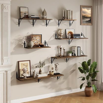 RICHFOCUS 12 Inch Deep Floating Shelves for Wall, 24" W x 12" D Wood Wall Shelves Set of 2, Wide Floating Shelves for Living Room, Bedroom, Kitchen, Bathroom and Decor Storage, Rustic Brown