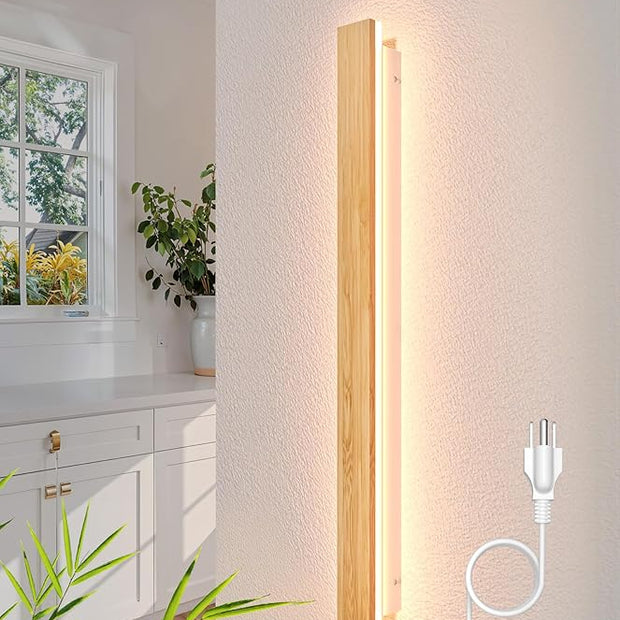 1 Pack Modern Plug in Long Wall Sconce 31.4‘’ LED Bamboo Wall Lights 24W Long Strip Indoor Wall Lamp 3000K with 6.5FT Plug in Cord and On/Off Switch on The Cord for Living Room Hallway Stairwell