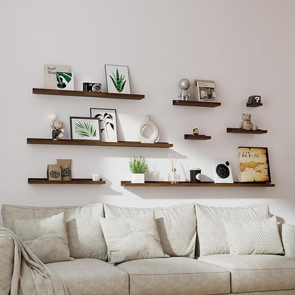 Floating Shelves for Wall Decor, Long Wall Mounted Storage Shelf for Bedroom, Living Room, Bathroom, Kitchen, Nursery, Display Picture Ledge Shelf with Lip Set of 2-48 Inches, Walnut