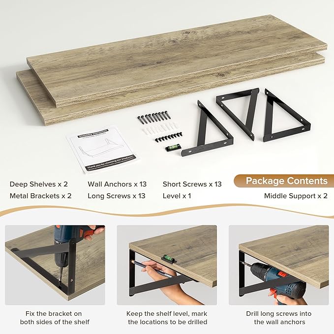 Deep Floating Shelves Wall Mounted, 36