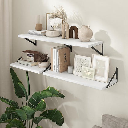 Axeman Deep Floating Shelves - 30 Inch White Floating Shelves Set of 2-12 Inch Deep Wood Wall Shelves for Living Room Bathroom Kitchen