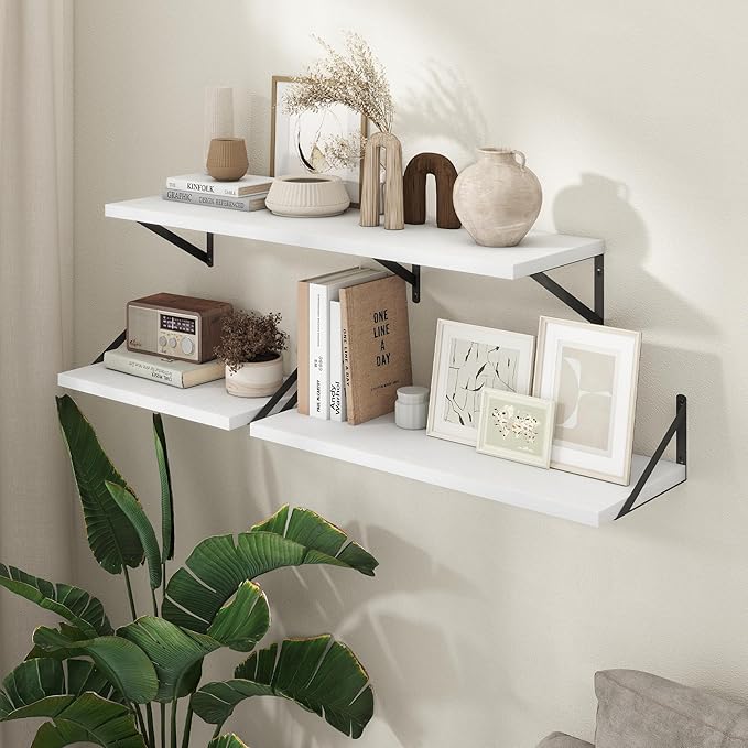 Axeman Deep Floating Shelves - 30 Inch White Floating Shelves Set of 2-12 Inch Deep Wood Wall Shelves for Living Room Bathroom Kitchen