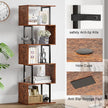 Furologee 6 Tier Bookshelf, Tall S Shaped Geometric Bookcase, Modern Display Shelf Standing Unit, Wood Metal Decorative Divider Rack for Living Room Bedroom Office, Rustic Brown | Tall, Bookcase, Display, Book Shelf, Decorative, Bookshelves