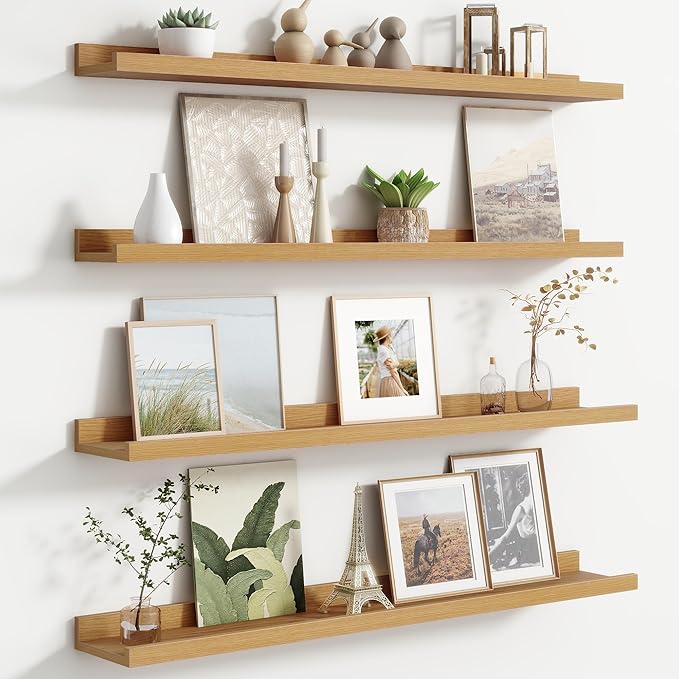Floating Picture Ledge Shelves Set of 4, 36 Inch Shelves with Lip - Large Nursery Book Shelf for Toys Storage, Kids Bookshelf - Wall Mounted Living Room Bedroom Decor Frames