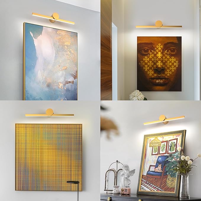 ZitoStory Battery Operated Picture Light for Wall with Remote,Minimalism Wireless Dimmable Art Lights for Paintings Rechargeable Gallery Light Artwork Lighting for Canvas, Portrait (Gold,23'' Inch)