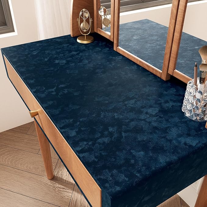 Wallercity Blue Velvet Fabric Wallpaper Peel and Stick Floral Blue Flocking Fabric Contact Paper for Walls Dresser Cabinets Self Adhesive Felt Wallpapers for Jewelry Box Shelf Backdrop 15.8''x78.7''