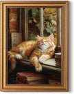 HUARCEY Gold Framed Canvas Wall Art, Book Cat Vintage Decor, Rustic Vintage Neutral Canvas Paintings Retro Table Desk Picturesfor Bathroom Bedroom Living Room, 12x16Inch