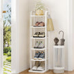6 Tiers Vertical Shoe Rack, Narrow Shoe Tower, Tall Shoes Shelf with 2 Hooks, Adjustable Shelves, Corner Shoes Shelves for Small Spaces, Entryway, Living Room, White SR04213W