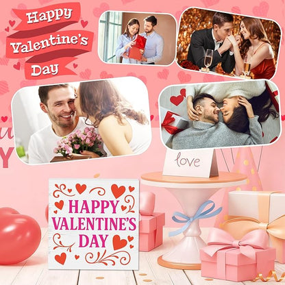 Valentines Table Decor, Happy Valentine's Day Home Office Sign for Porch Tiered Tray Shelf Party, Romantic Gifts Decorations for Wife Daughter Dad Husband