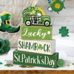 Marsui 4 Pcs St Patrick's Day Table Decorations Green Shamrocks Wooden Signs Block Farmhouse Irish Tiered Tray Decor Rustic St. Patrick's Day Table Centerpieces for Home Office Desk Shelf Mantel Decor