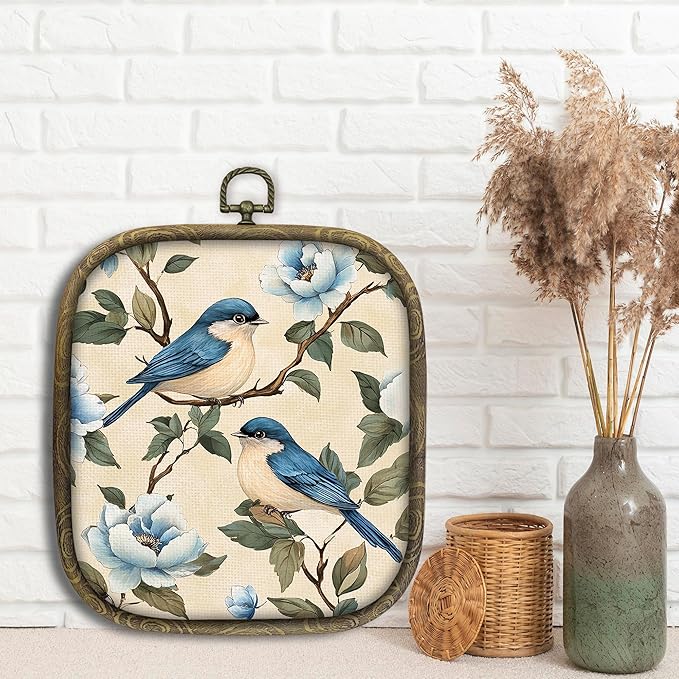 KSDUT Bird Wall Art Decor - Chinoiserie Neutral Mid Century Modern Wall Art Canvas Frame Hanging Prints, Vintage Landscape Square Wall Art Decor for Home Decorations 6.5"x5.7"