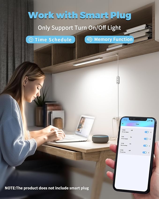 ASOKO Plug-in Under Desk Light, 16Inch LED Workbench Lights with Super Brighten 700Lumen and Smart Memory Function,3 Temps (3000K/4000K/6000K) for Kitchen Sink/Desk/Workbench