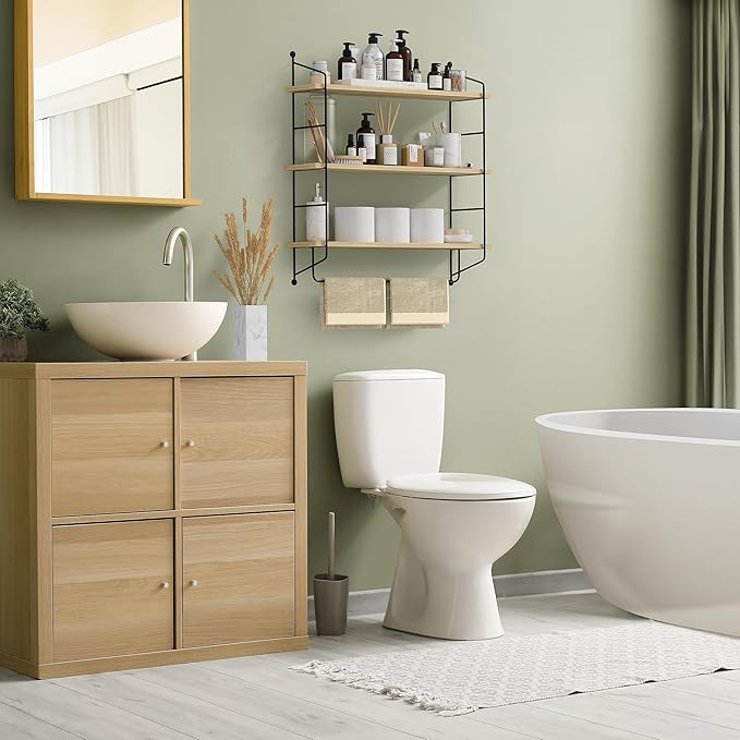 Sorbus 3-Tier Floating Bathroom Shelves for Wall - Wood Wall Storage for Towels, Over The Toilet Storage Cabinet, Gaming Floating Shelves, Bathroom Accessories, and Home Decor (Maple)