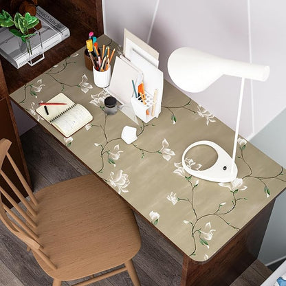Floral Wallpaper Peel and Stick 17.5" x 393" Khaki Floral Contact Paper Vintage Self Adhesive Wallpaper Vinyl Waterproof Wall Paper for Bedroom Walls Cabinet Countertop Decor