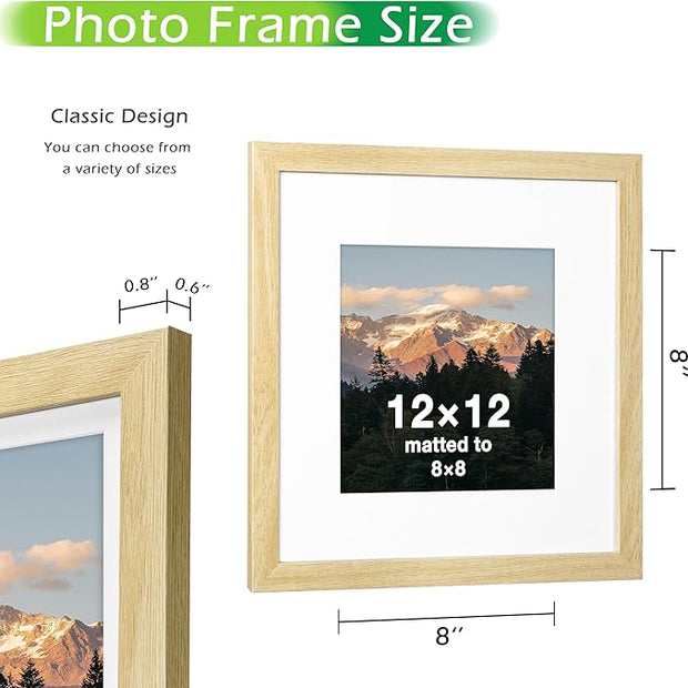 FrameWorks 2-Pack, 12x12 Matted to 8x8 Picture Frame, Natural Oak – Classic Wooden Photo Frame with Tempered Glass, Modern Matte Finish for Prints, Posters, Certificates & Wall Decor – Gallery-Ready
