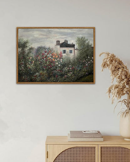 SHENIFY Landscape Framed Canvas Wall Art Vintage Classical Flower Garden Prints Hallway Bathroom Office Decor - 11x14in Natural Framed