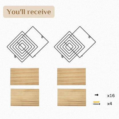 Bedroom Shelves for Wall Decor - Set of 2 Small Floating Shelf 2 Tier Modern Shelves Wall Mount Wood Geometric Hanging Plant Shelf Organizer for Bathroom