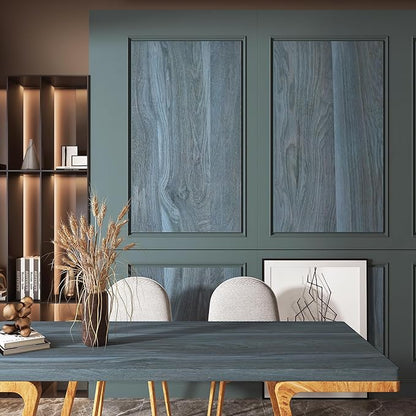 BOMENG Blue Wood Grain Wallpaper Peel and Stick Peacock Contact Paper 48x354inch Extra Wide Wall Paper with Air Guide Slot Design Waterproof for Cabinets Desk Walls Dresser Cover Top Kitchen Cabinet