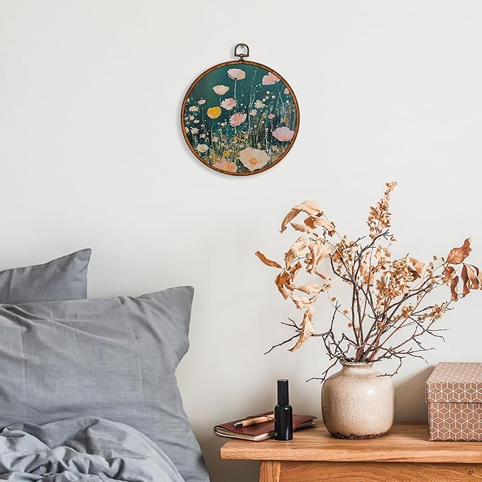 KSDUT Retro Aesthetic Floral Green Wall Art Decor - Botanical Neutral Mid Century Modern Wall Art Canvas Frame Hanging Prints, Vintage Landscape Round Wall Art Decor for Home Decorations 10