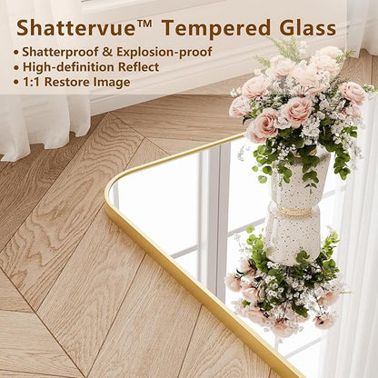 Koonmi Full Length Mirror, 86"x40" Mirror Full Length with Stand, Gold Domed Top Square-Edged Floor Mirror with Aluminum Alloy Frame for Bedroom Living Room