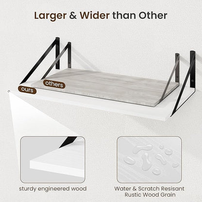 Fun Memories Floating Shelves for Wall, 12 Inch Deep Floating Shelves Set of 2, 48W x 12D Large Wall Shelf with Sturdy Metal Brackets for Living Room, Bathroom, Bedroom and Kitchen, White