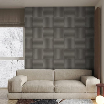 8-Pack Peel and Stick Acoustic Wall Panels, 11.8" x 11.8" PET Soundproof & Noise Cancelling Acoustic Felt, Self-Adhesive 3D Sound Absorbing Slat Wall Paneling for Interior Wall Decor, Gray