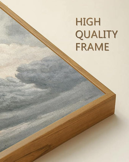 SHENIFY Landscape Framed Canvas Wall Art 24x36in Large Vintage Classical Clouds in the Sky Prints Hallway Bathroom Office Decor - Natural Framed