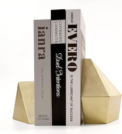 Ambipolar Decorative Gold Cast Iron Bookends, Home Decorative Bookends for Heavy Books, Abstract Bookends for Bookshelves, Office Desk, Living Room Decor