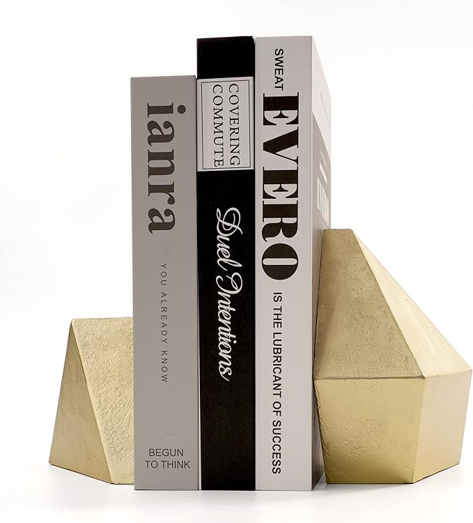 Ambipolar Decorative Gold Cast Iron Bookends, Home Decorative Bookends for Heavy Books, Abstract Bookends for Bookshelves, Office Desk, Living Room Decor