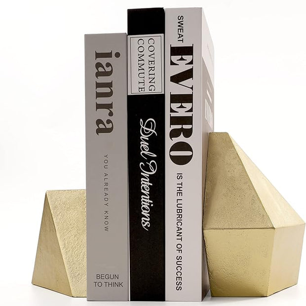 Ambipolar Decorative Gold Cast Iron Bookends, Home Decorative Bookends for Heavy Books, Abstract Bookends for Bookshelves, Office Desk, Living Room Decor