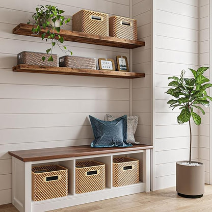 Fixwal Long Shelf for Wall, 47" Long Heavy Duty Wall Mounted Floating Shelves for Living Room, Bedroom, Bathroom and Kitchen, Wall Shelves for Storage, Books, Room Decor (Rustic Brown, Set of 2)