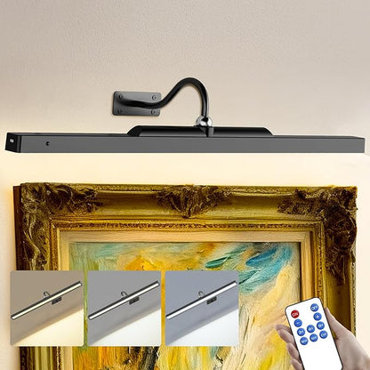 24 Inch Picture Light - Black Battery Operated Wireless Wall Sconce with Remote & Timer for Paintings, Gallery, Mirror & Artwork