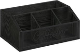 YINMIT Coffee Station Organizer for Countertop, Wood Coffee Bar Organizer with Removable Dividers for Pods, Syrup, Cups, Stirrer, Tea - Office Bar Accessories, Iron Mesh-Black