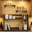 Hanging Wall Shelves Set of 2 - Wood Wall Shelves with Gold Accents for Bathroom, Bedroom, Living Room - Heavy Duty Wall Mounted Storage & Decor Shelves with Metal Brackets, Easy Install
