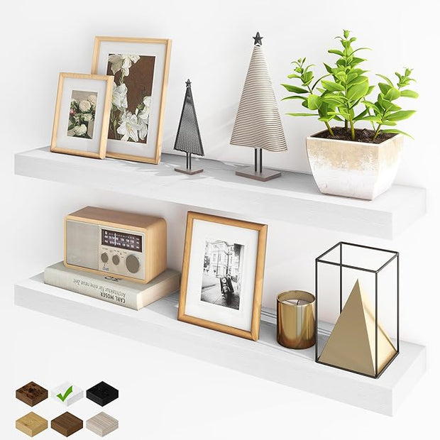 Fun Memories Floating Shelves for Wall, 36Inch Floating Shelves Set of 2, Hanging Shelf with Invisible Brackets, Bathroom Shelves for Living Room, Bedroom, Kitchen- White